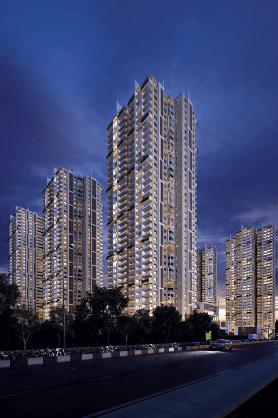 supadha gamya apartment blocks at night exterior render